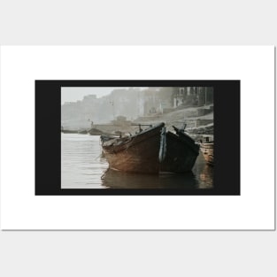 Varanasi, boat in river Ganga Posters and Art